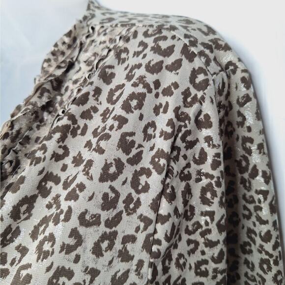 Chico's Travelers Jacket Leopard Ruffle Shimmer 2 Large 12 Mochachino Cardigan - Picture 6 of 8